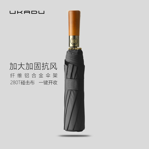 全自动雨伞男士加大超大大号双人折叠黑色商务定制高档英伦木柄伞 - 封面