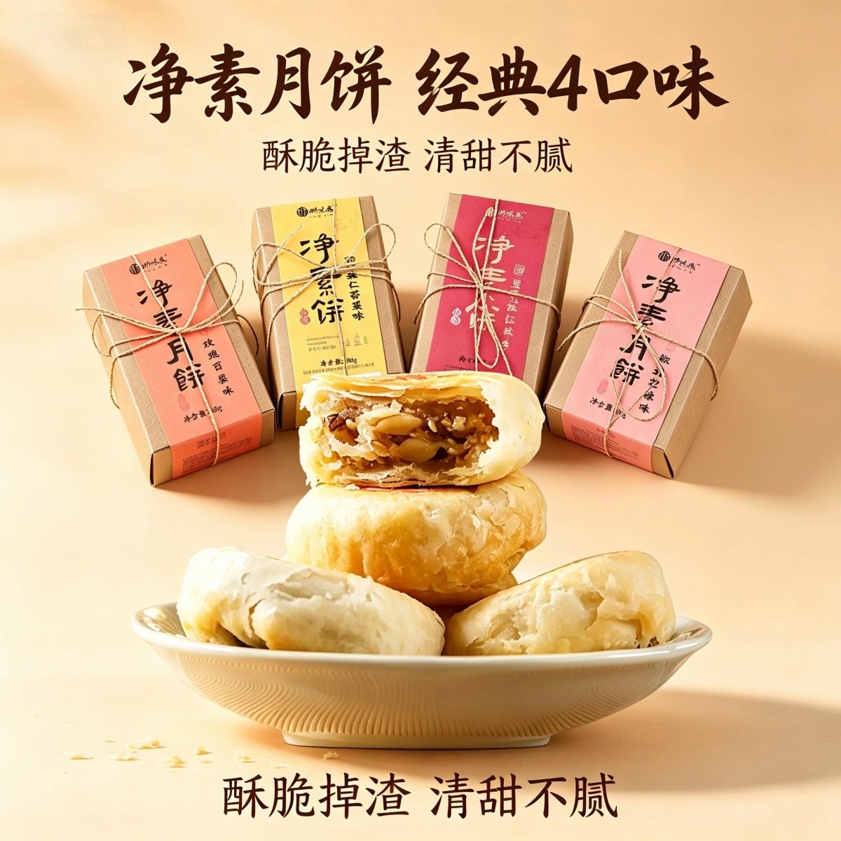 杭州特产净素月饼礼盒中秋上品