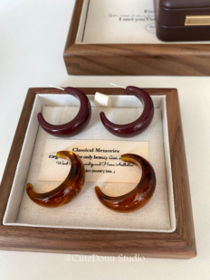 CuteDouu 美拉德格调 气质复古C圈耳环秋冬气质高级轻奢耳环耳饰