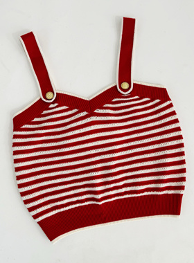 24秋兰*蔻*卓*雅160M码复古红色条纹针织背心羊毛混纺弹力针织衫