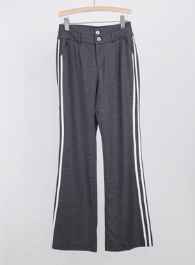 兰*蔻*卓*雅160M码柜价888灰色拼接休闲裤羊毛混纺微喇长裤休闲裤
