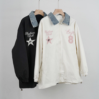 24秋歐米格均碼減齡撞色刺繡外套潮牌牛仔拼接休閑棒球服男女同款
