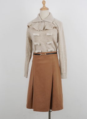 24冬兰*蔻*卓*雅155S码30羊绒70绵羊毛长袖毛衣＋Motonariono半裙