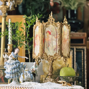 法式中古复古穆夏玻璃电台灯黄铜床头灯书桌过道吊灯充电夜灯壁灯