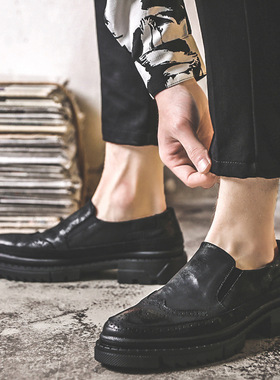 真皮皮鞋男商务休闲厚底高级感男鞋春季英伦韩版布洛克透气乐福男