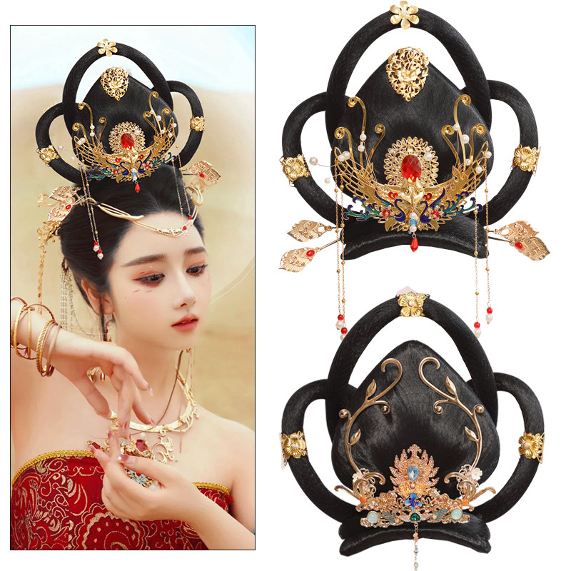 汉服假发女演出敦煌飞天舞蹈假发头饰组合琵琶舞发髻古装造型发包