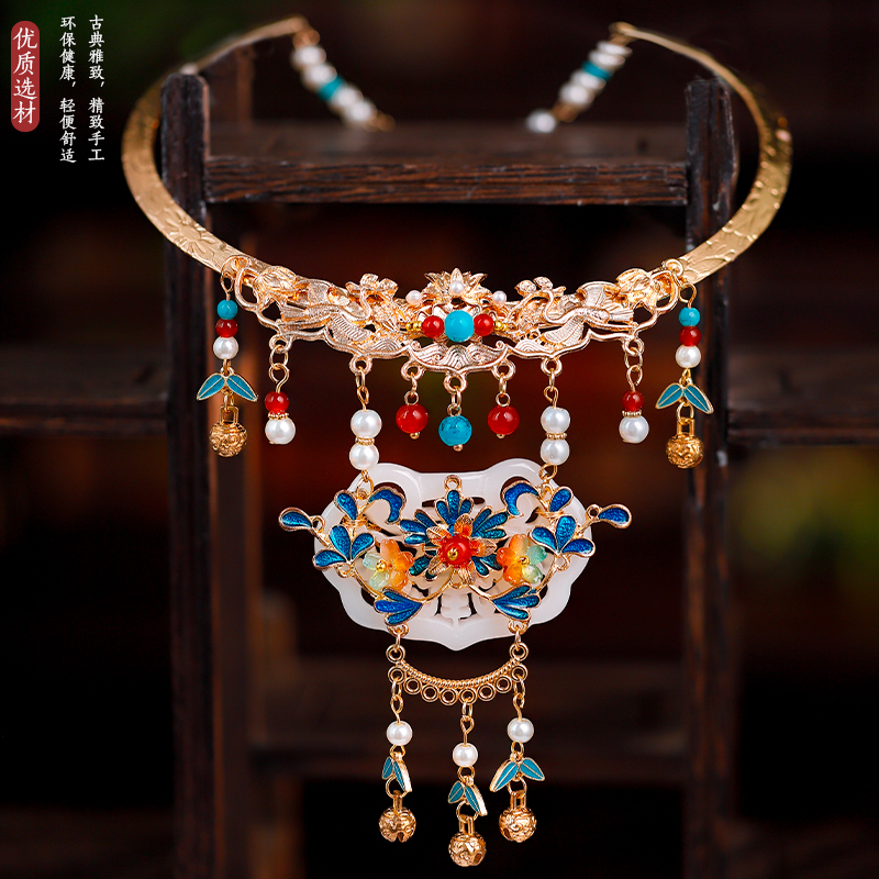 古风合金仿岫玉项圈璎珞