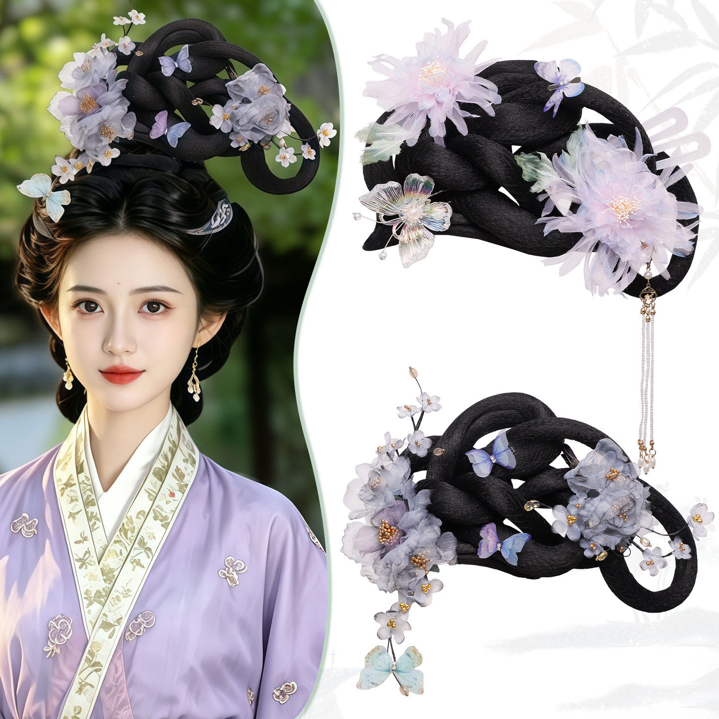 唐风COS仿真纱花流苏发夹