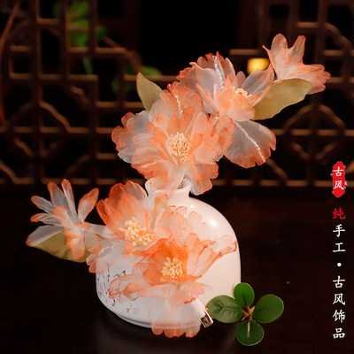 古风绢纱花朵发夹手工