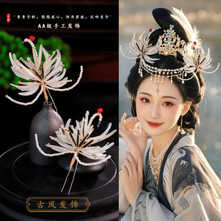古风百搭头饰美鹤造花液发钗汉服冷清感气质配饰cos白鹤百搭美子