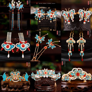 国风古典造型发钗发夹汉服发冠古风旗袍百搭宫廷气质烧蓝蝴蝶配饰