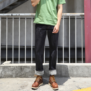 侍藍B401重磅竹节19oz直筒501原牛牛仔裤工装赤耳单宁窄幅新疆棉