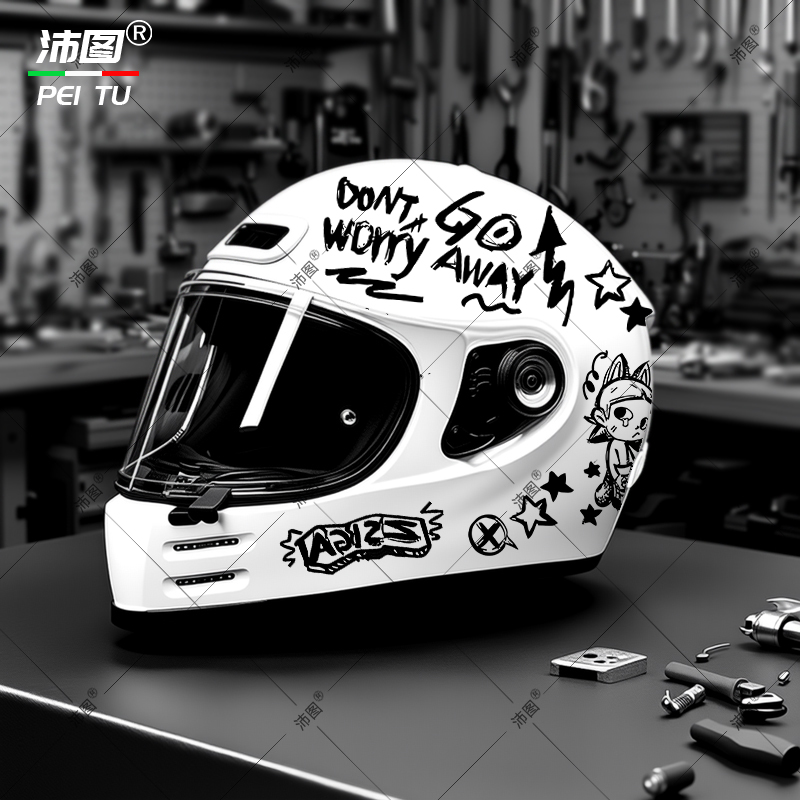 适用于电动摩托车自行车头盔贴纸卡通女孩防水贴画改装装饰贴纸