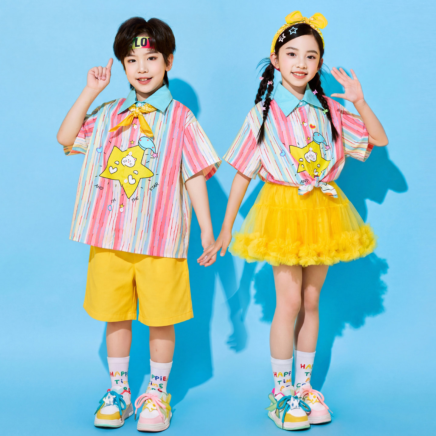 六一儿童表演服装幼儿园啦啦队演出服班服小学生合唱舞蹈港风衬衫