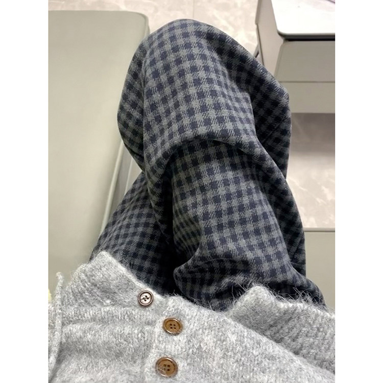 韩系复古格子高腰显瘦阔腿裤女