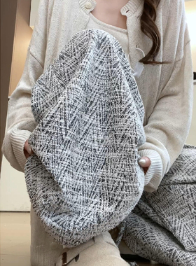 灰色人字纹垂感休闲裤女2025秋季新款宽松显瘦高腰百搭美式阔腿裤