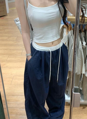 美式复古工装裤女2025新款夏季高腰显瘦垂感阔腿休闲运动直筒裤子