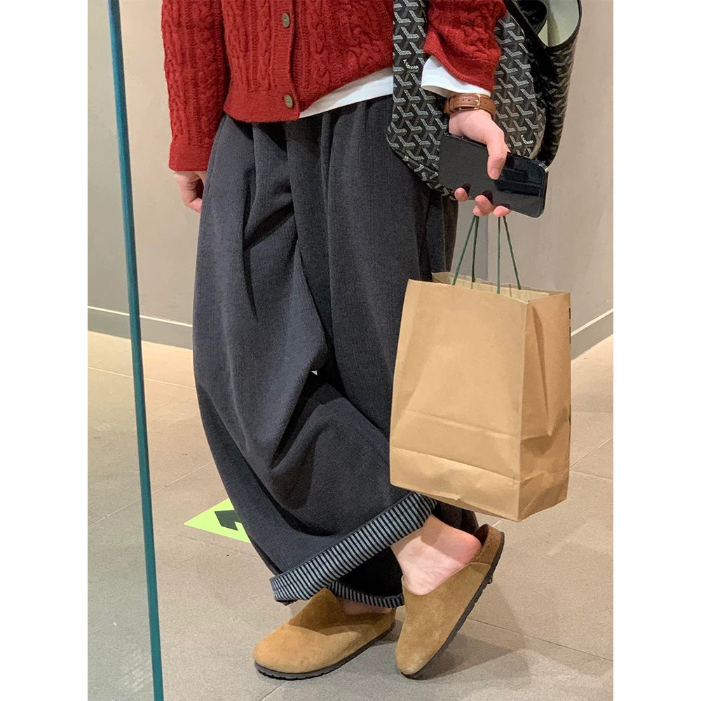秋冬毛呢高腰宽松显瘦阔腿裤女