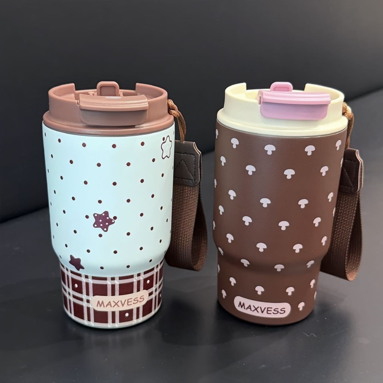 韩系蓝色星星保温杯2025新款吸管式咖啡杯女生高颜值饮水杯子便携图片