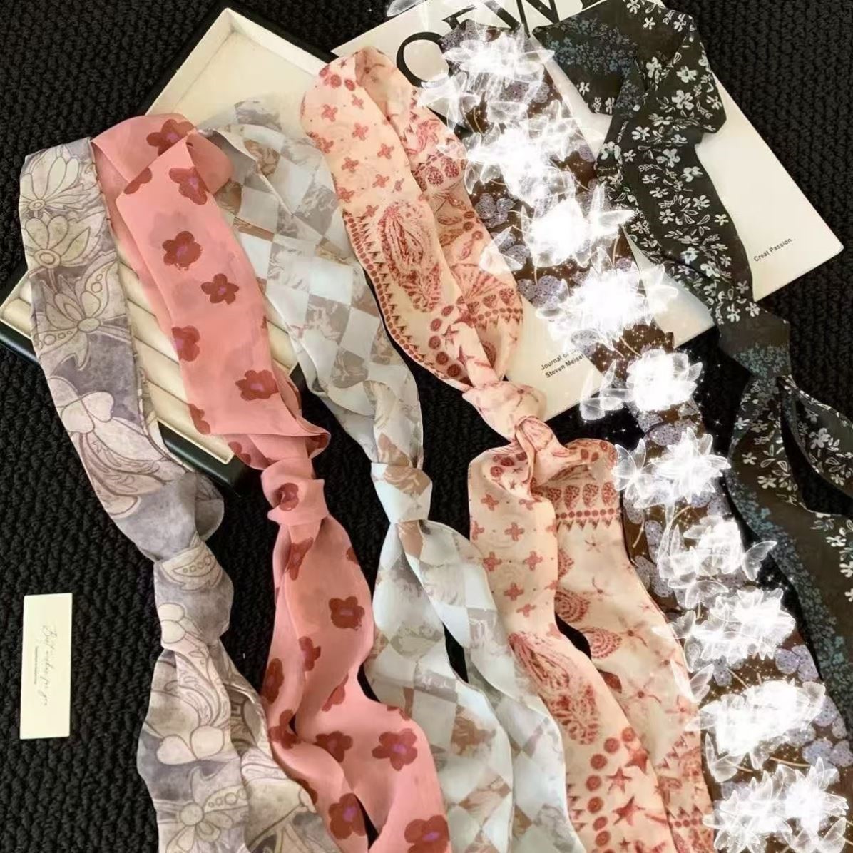 韩系复古碎花长条丝巾腰饰女士系脖高级感颈饰细窄飘带领巾配饰品