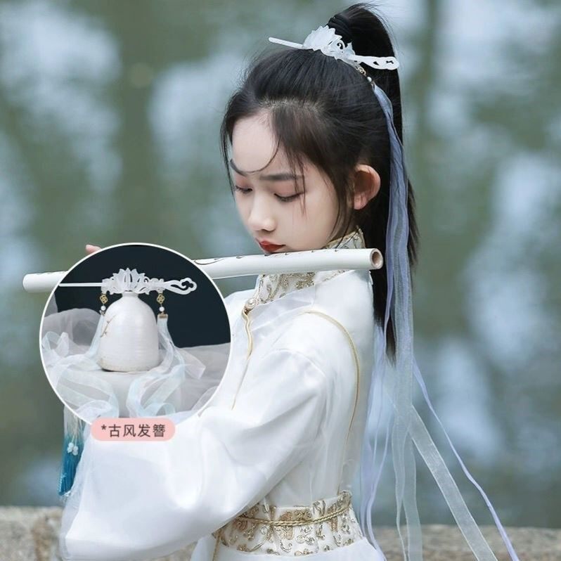 ［素白］古风汉服束发飘带发冠女新中式古装汉服发簪头饰发带发饰