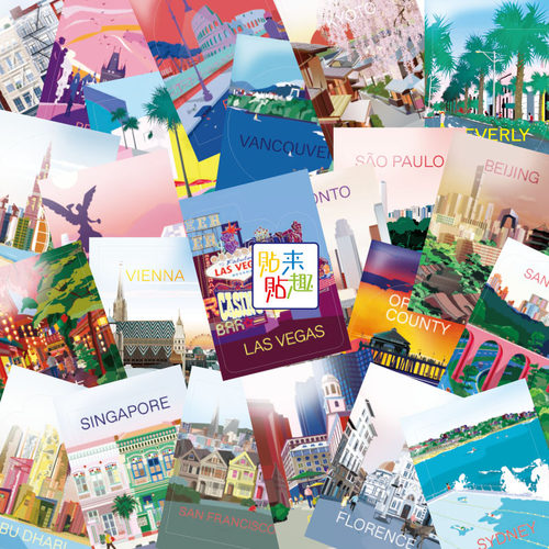 贴来贴趣地标建筑旅行箱贴纸防水