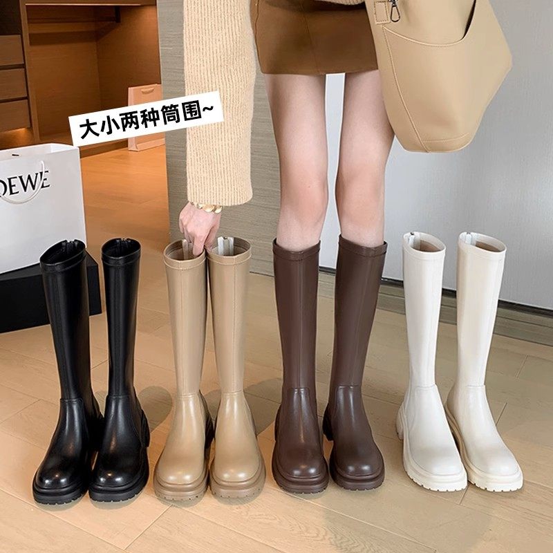 香港厚底长筒靴女2023秋冬季新款高筒弹力长靴不过膝瘦瘦骑士靴子