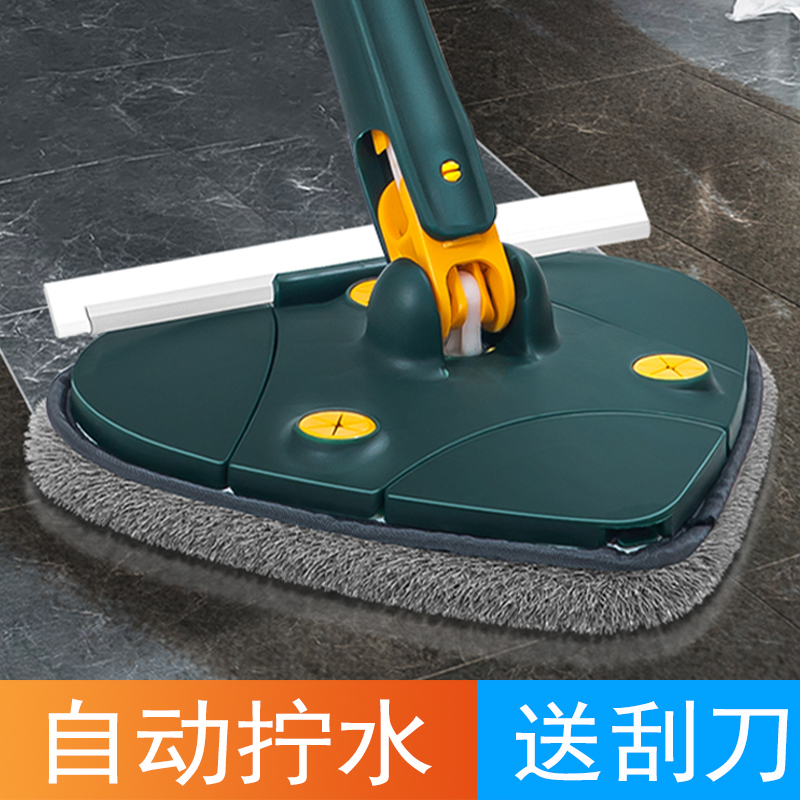 自动拧水三角拖把擦玻璃清洁神器天花板新款旋转带刮刀升级免手洗