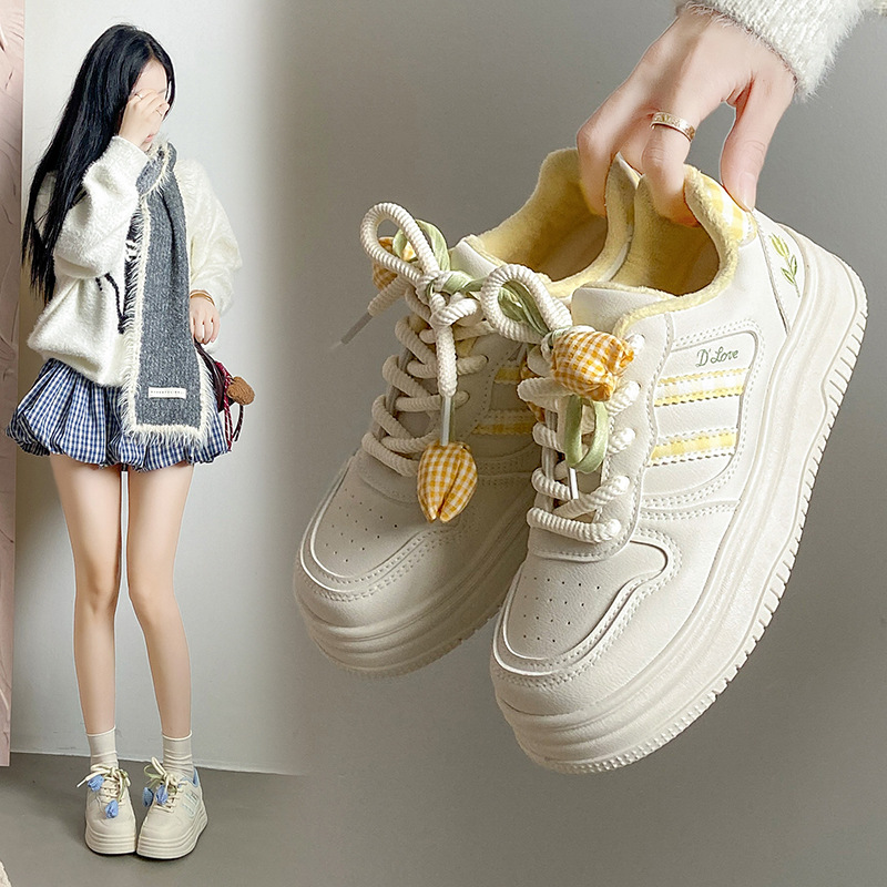韩版新款加绒小白鞋女2025冬季学生运动跑步休闲保暖y9971-1
