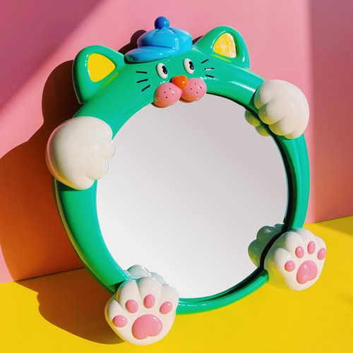 uodycoco原创创意有福猫镜子墙面可爱卡通猫元素桌面镜创意礼物