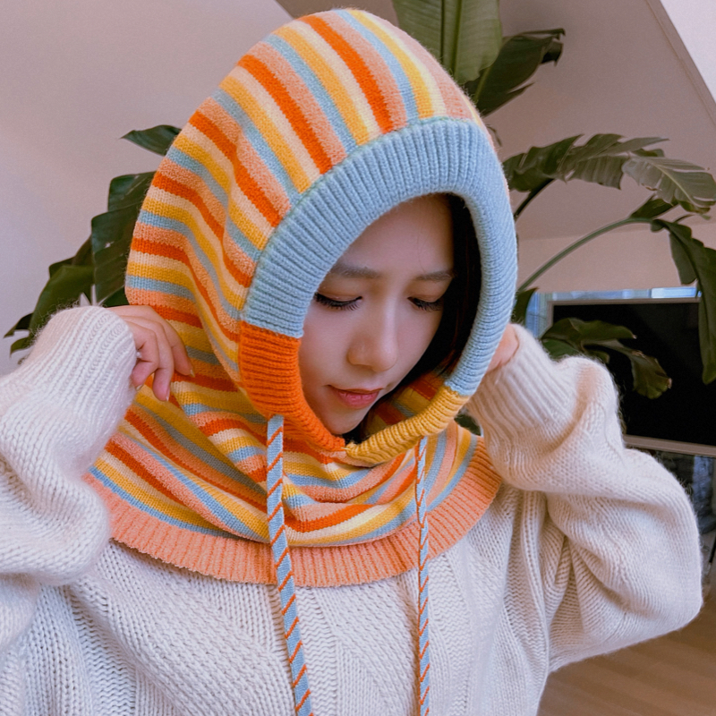 uodycoco原创彩虹条纹套头帽