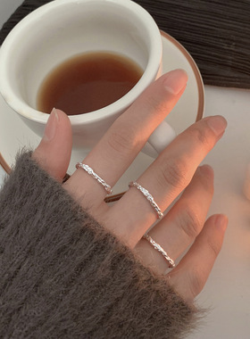 s925银树枝交错开口戒指女简约小众设计时尚网红个性ins潮流指环