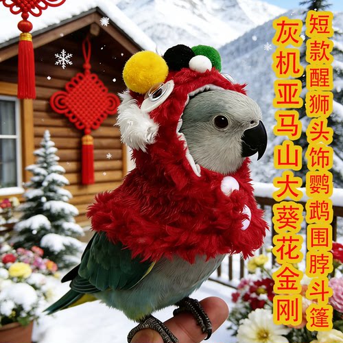 新年醒狮鹦鹉鸟头饰斗篷拍照舞狮
