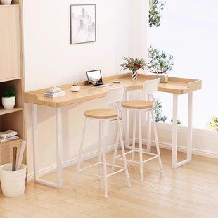 简约现代实木高脚围挡吧台桌家用靠墙拐角转角桌椅组合办公学习桌