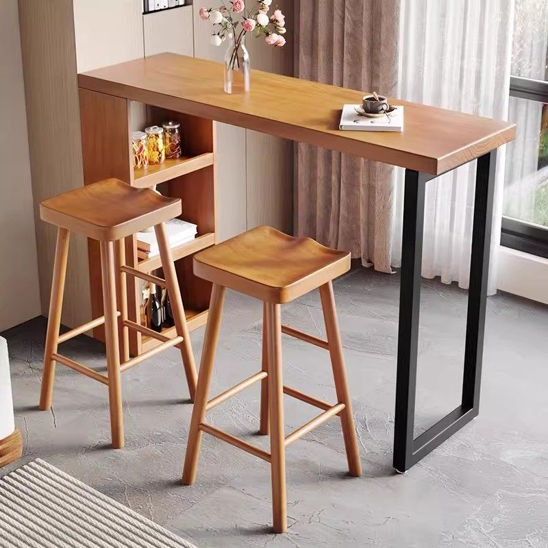 现代简约小户型实木吧台桌子带柜椅组合家用隔断客厅高脚桌可定制