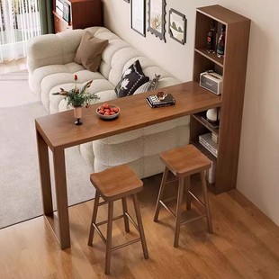 北欧客厅阳台实木高脚吧台桌子家用书房储物柜一体可定制简约现代