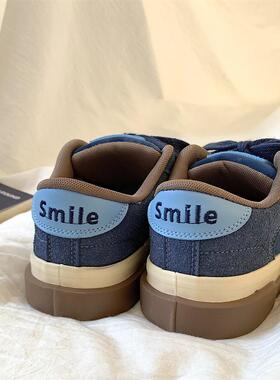 覆古蓝色厚底板鞋女2025春季新款ins百搭小众设计感运动休闲 鞋子