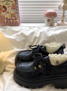 黑色小皮鞋女款2025春秋新款复古jk厚底粗跟英伦风百搭小个子单鞋