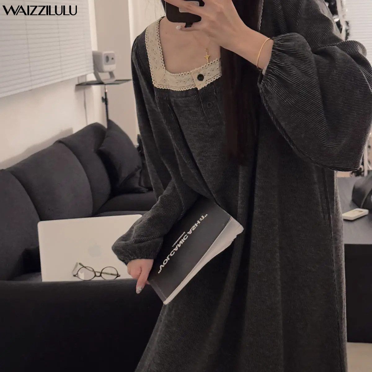维多利亚风睡裙女秋冬季高级感甜美宽松长款裙子女韩系家居服睡衣
