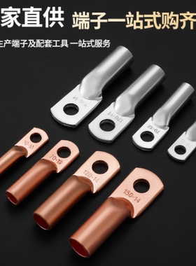 DTG管压铜鼻子长管型10/25/50/120/500-1000平方紫铜线耳接线端子