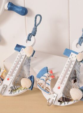 小温度计L锚挂 地中海风格 创意木质手工儿童房壁饰装饰