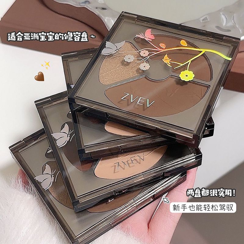 ZVEV三色高光修容盘一体盘脸部提亮鼻影阴影侧眼影遮瑕三合一正品