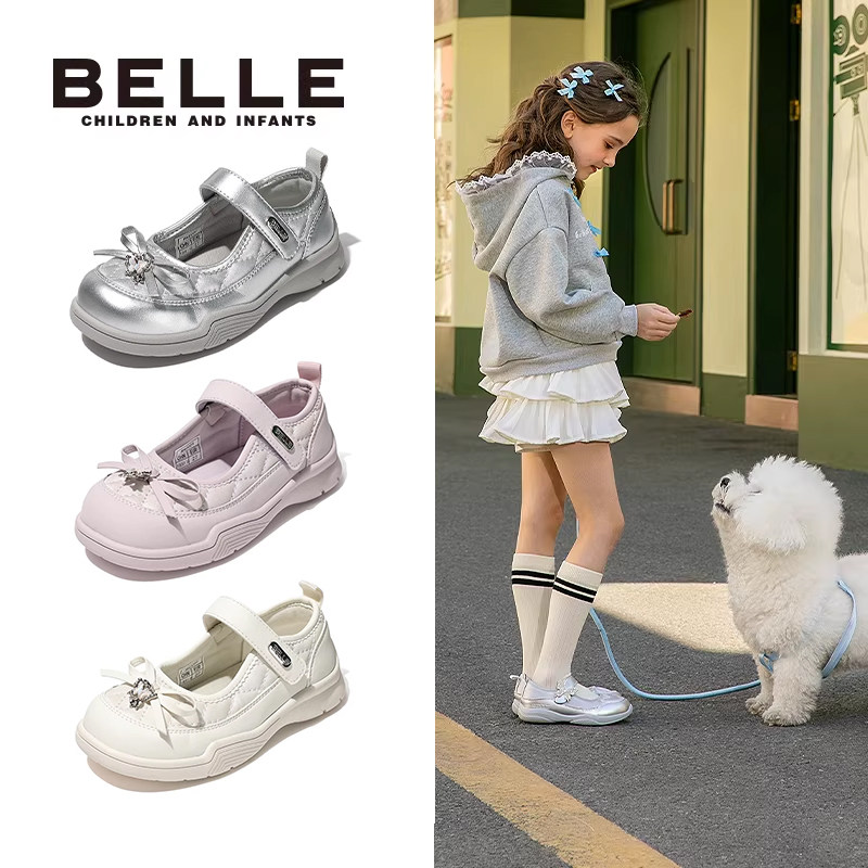 百丽童鞋女童时尚玛丽珍鞋春季轻便小女孩公主鞋儿童透气休闲鞋子