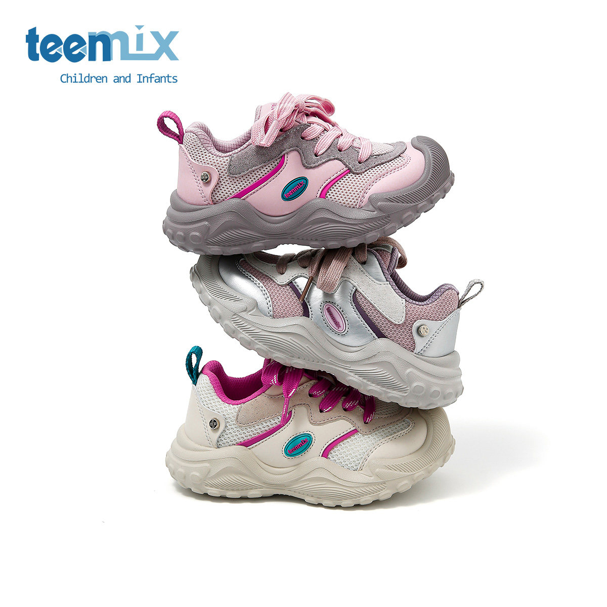 天美意童鞋舒适软底老爹鞋女童春季透气网面运动鞋男童轻便户外鞋