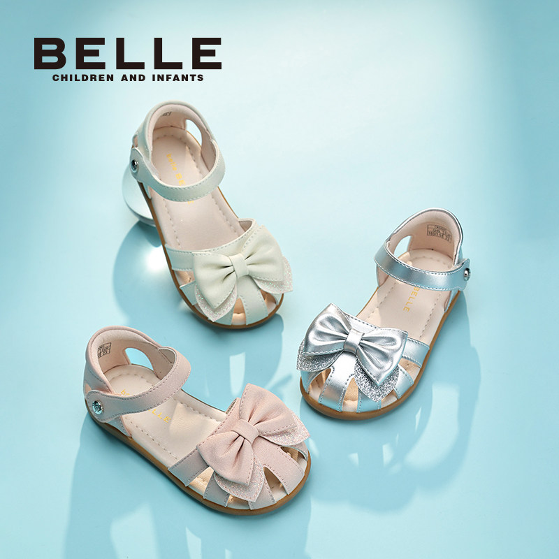 百丽童鞋蝴蝶结包头凉鞋夏季透气宝宝鞋时尚百搭小女孩软底公主鞋