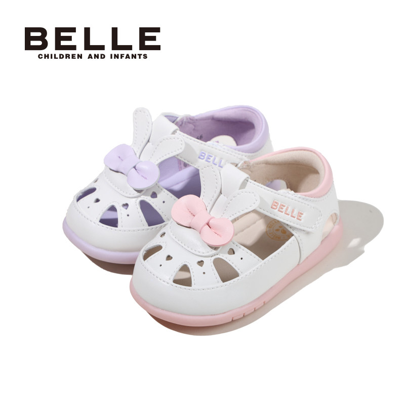 百丽童鞋夏季透气女童凉鞋儿童时尚蝴蝶结包头鞋小女孩软底宝宝鞋