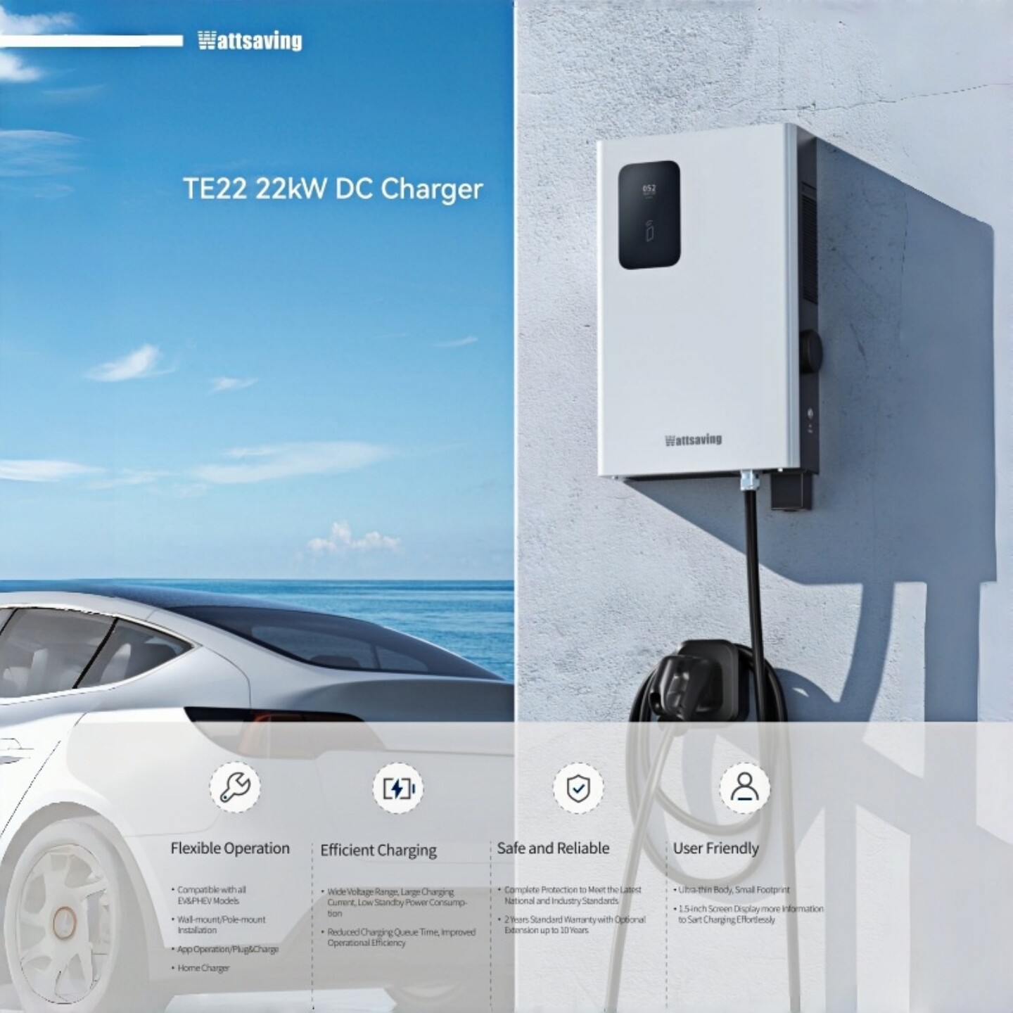 wattsaving能效电气TE22欧标22KW直流充电桩DC接口CCS2 IEC 62196