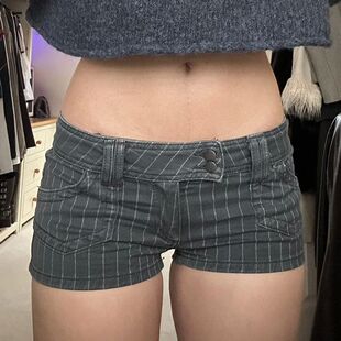 Striped shorts 条纹撞色修身 女 fit denim slim 短裤 contrasting