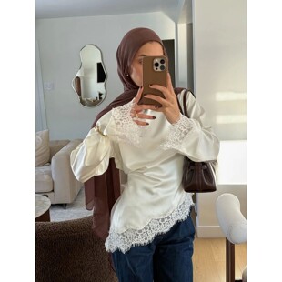 不规则下摆女Solid irregular color neck hem round 纯色圆领长袖