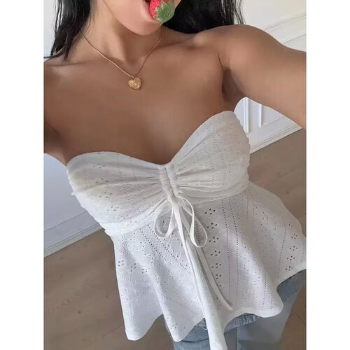 纯色抹胸宽松透气U领上衣女